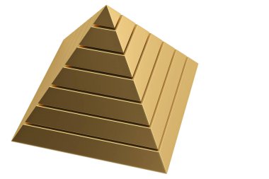Altın piramidin beyaz arka plan üzerinde 3d illüstrasyon izole.