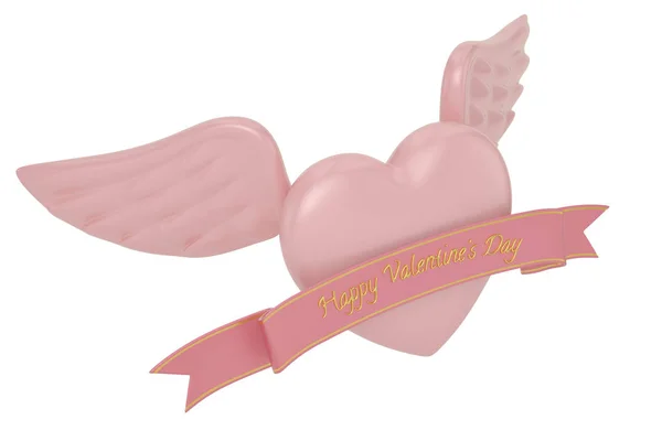 Coeur avec ailes et ruban joyeux fond de Saint Valentin. 3D — Photo