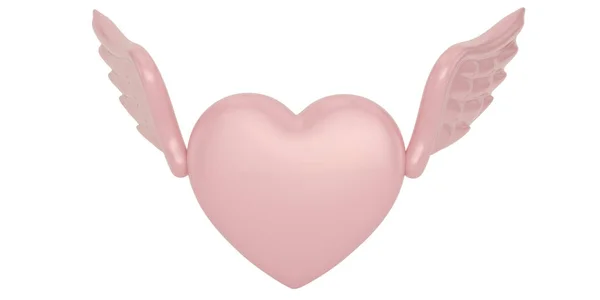 Flying heart with wings valentine a day or romantic love. 3D ill — Stock Photo, Image