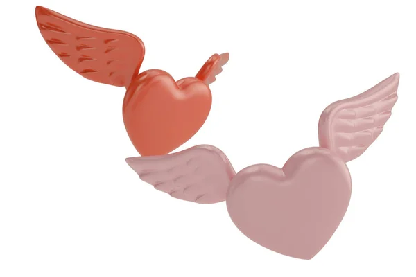 Coeurs volants avec des ailes valentine une journée ou amour romantique. 3D il — Photo