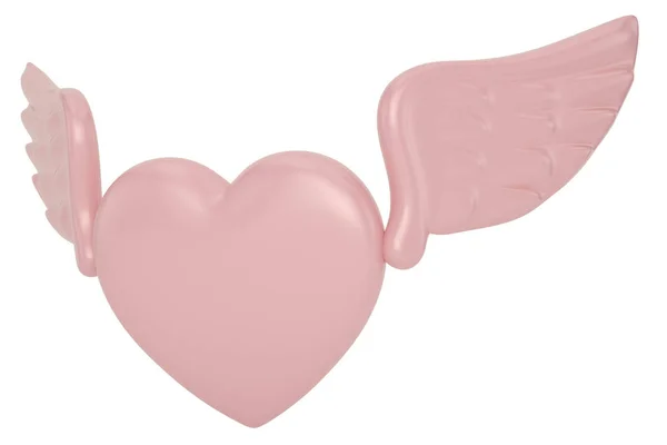 Cuore volante con ali San Valentino al giorno o amore romantico. Malattia 3D — Foto Stock