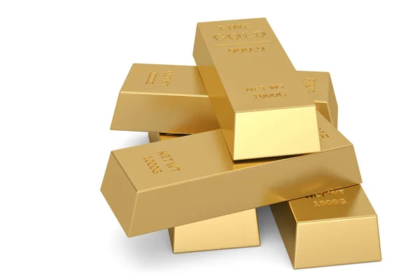 Gouden blokken geïsoleerd op witte achtergrond. 3D illustratie. — Stockfoto
