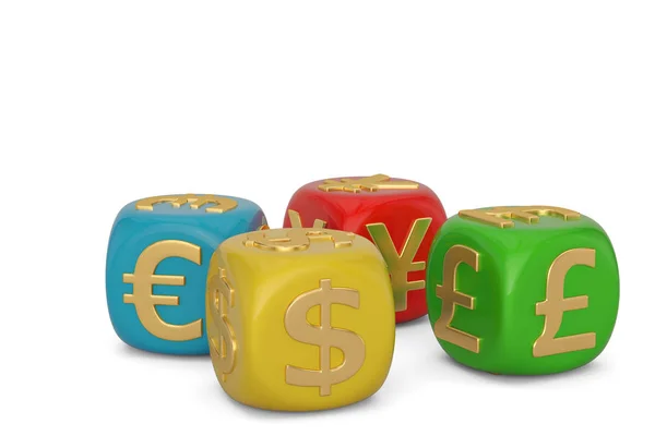 Valutasymbolen med kub isolerad på vit bakgrund. 3D Ilus — Stockfoto