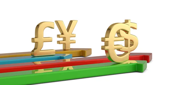 Valutasymbolen med pil isolerad på vit bakgrund. 3D filterrengöring — Stockfoto