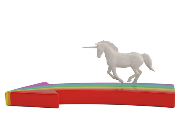 Unicornio con flechas de colores aislados sobre fondo blanco 3D enfermo — Foto de Stock