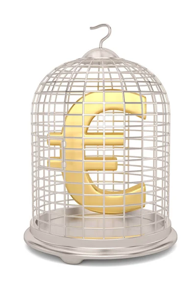 Símbolo de moeda com gaiola de pássaro isolado no fundo branco 3D i — Fotografia de Stock