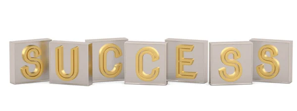 Oro cubo palabra éxito aislado sobre fondo blanco 3D illustr — Foto de Stock