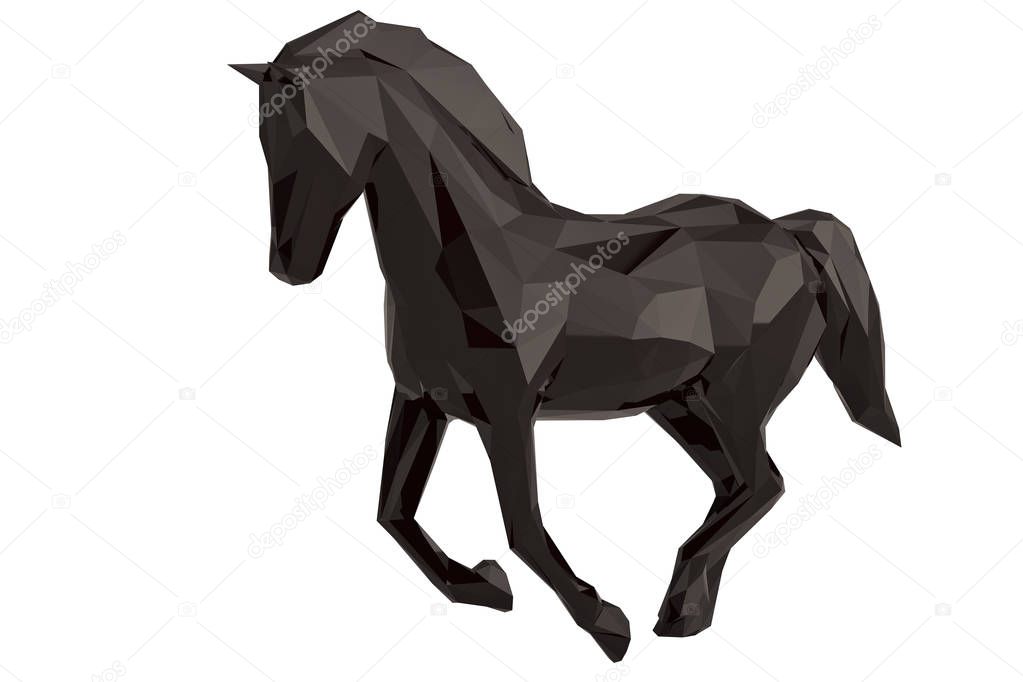 A low poly horse isolated on white background. 3D illustration.