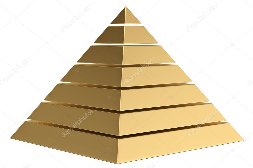 Golden pyramid isolated on white background 3D illustration.