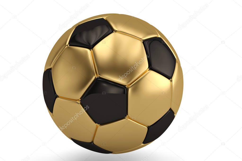 Gold football isolated on white background 3D illustration.