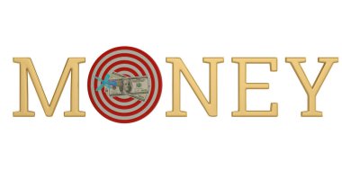 Beyaz arka planda Dart ve dolar para logosu ile Bullseye 