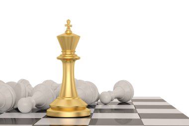 Altın satranç kralı liderlik 3D i vs piyonlar iş kavramı kazanmak