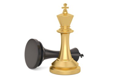 Altın satranç kralı ve siyah Kral beyaz arka planda izole 3D i