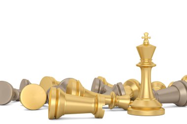 Beyaz arka planda izole altın satranç ve bakır satranç 3D il