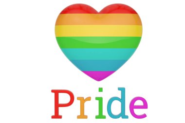 Gökkuşağı kalp ve gurur beyaz arka plan 3D çizim üzerinde izole