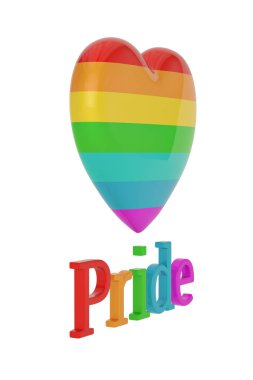 Gökkuşağı kalp ve gurur beyaz arka plan 3D çizim üzerinde izole