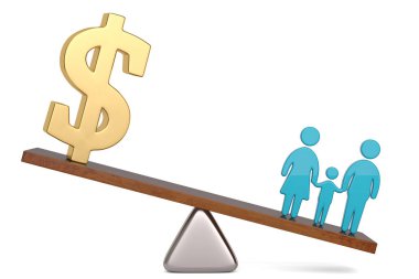 ABD Doları sembolü ve aile sembolü beyaz giriş üzerinde denge