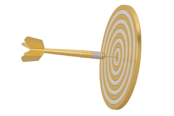 Zlatá šipka a Bullseyei izolované na bílém pozadí 3D illustr — Stock fotografie
