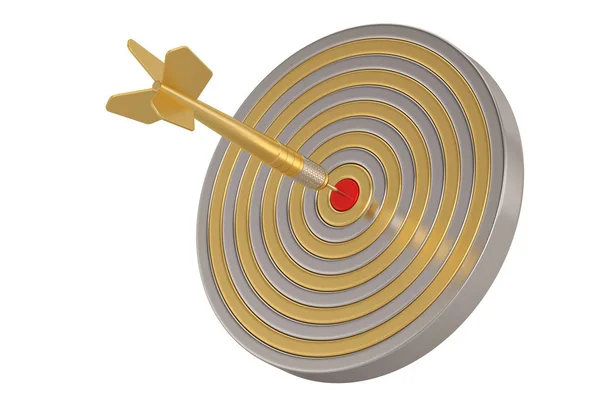 Golden Dart en bullseye geïsoleerd op witte achtergrond 3D illustr — Stockfoto