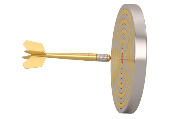 Złote dart i Bullseye izolowane na białym tle 3D ilustr — Zdjęcie stockowe