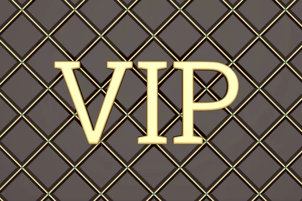 Slovo VIP ve zlatě na černém pozadí 3D ilustrace. — Stock fotografie