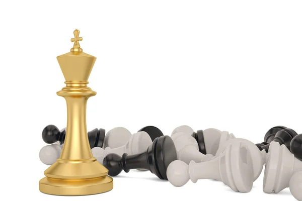 Re degli scacchi d'oro vincere vs pedine concetto di business di leadership 3D i — Foto Stock