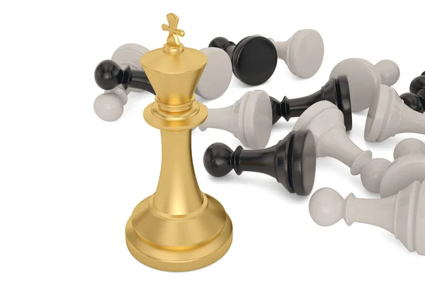 Guld schack kung vinna vs bönder affärs idé ledarskap 3D i — Stockfoto