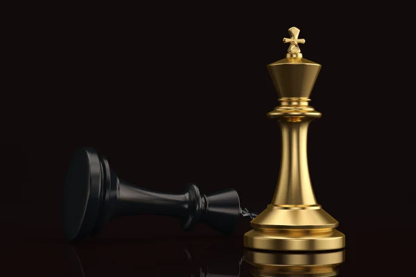 Guld schack kung och svart kung på svart bakgrund 3D ILLUSTRATI — Stockfoto