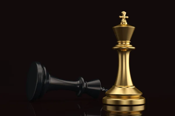 Siyah arka planda altın satranç kralı ve siyah Kral 3D ıllustrati