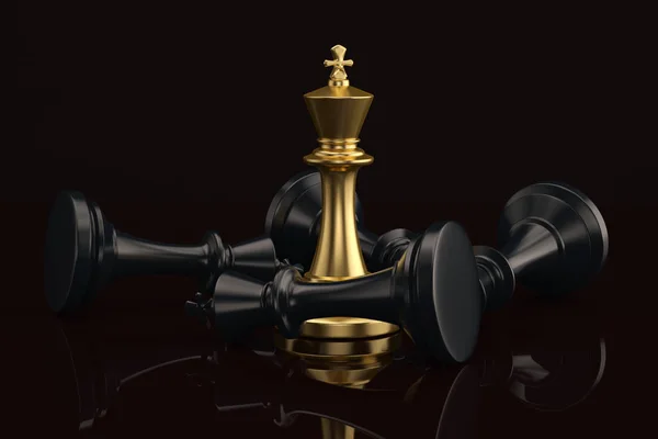 Rey de ajedrez de oro y rey negro sobre fondo negro 3D illustrati —  Fotos de Stock