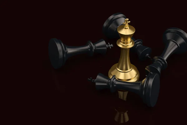 Gold chess king and black king on black background 3D illustrati
