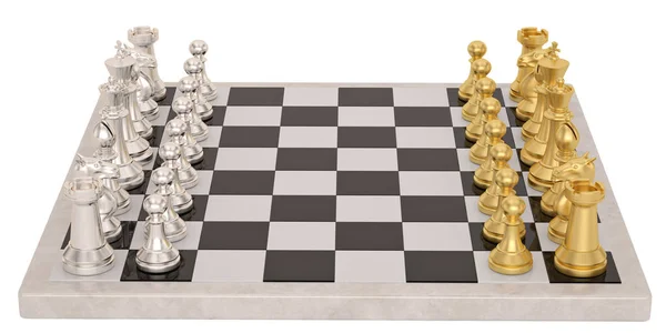 Guld-schack och försilvra schacket på schack bräde över vit bakgrunds — Stockfoto