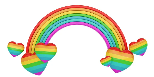 木の床3d イラストの虹とカラフルな心. — ストック写真