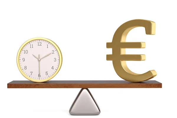 Symbole EUR et horloge en balance sur fond blanc 3D illustr — Photo