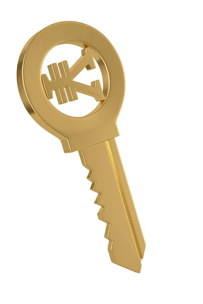 Gold Währungssymbol Schlüssel isoliert auf weißem Hintergrund 3d illustr — Stockfoto