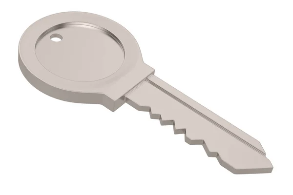 Stalowy symbol klucza na białym tle. ilustracja 3D. — Zdjęcie stockowe