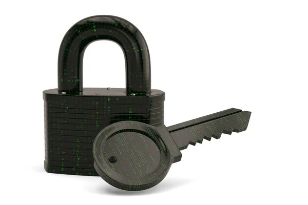 디지털 키와 자물쇠는 흰색 배경에 고립. 3d illustrati — 스톡 사진