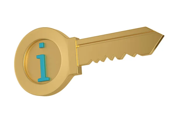 Golden key symbol isolated on white background. 3D illustration. — Stock Photo, Image