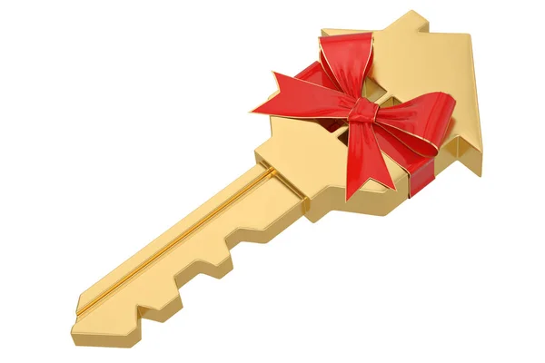 Guld hus nyckel isolerad på vit bakgrund 3D illustration. — Stockfoto