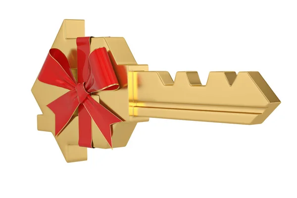 Gold Hausschlüssel isoliert auf weißem Hintergrund 3d Illustration. — Stockfoto