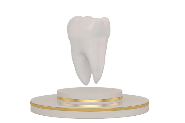 Белый зуб с изолированным стендом на белом фоне. 3D иллюстрации — стоковое фото