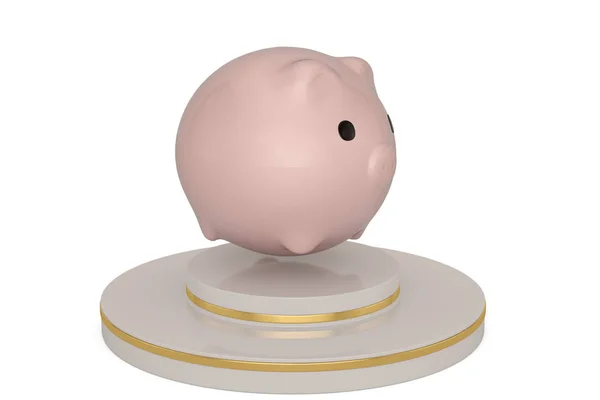 Piggy banco e ficar isolado no fundo branco. Ilustração 3D — Fotografia de Stock