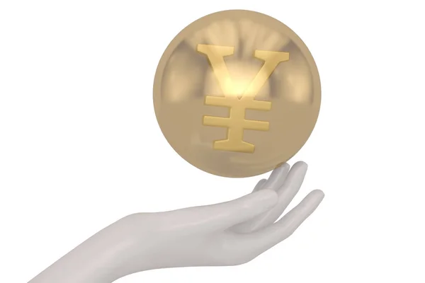 Mão com símbolo de moeda isolada no fundo branco. illus 3D — Fotografia de Stock