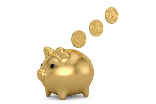 Sparschwein und Goldmünzen Anlagekonzept isoliert auf weißem b — Stockfoto