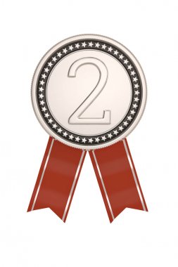 Beyaz arka planda izole edilmiş kurdeleli madalya. 3d illüstrasyon.