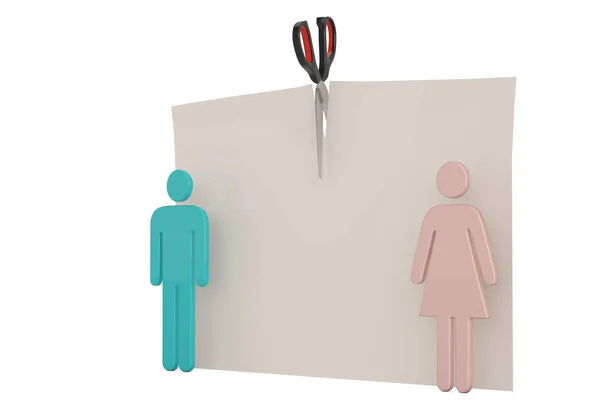Divórcio conceito homem e mulher símbolo isolado no backgroun branco — Fotografia de Stock