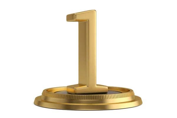 Gouden nummer één met base geïsoleerd op witte achtergrond. 3D ziek — Stockfoto