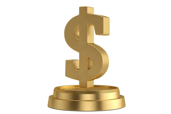 Χρυσό σύμβολο δολαρίου με βάση απομονωμένη σε λευκό φόντο. 3D Il — Φωτογραφία Αρχείου