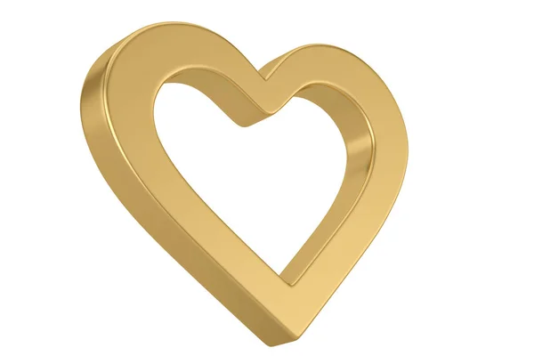 Golden heart outline shapes isolated on white background. 3D ill