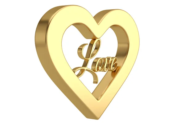 Τα χρυσά σχήματα περιγράμματος της καρδιάς απομονώθηκαν σε λευκό φόντο. 3D III — Φωτογραφία Αρχείου